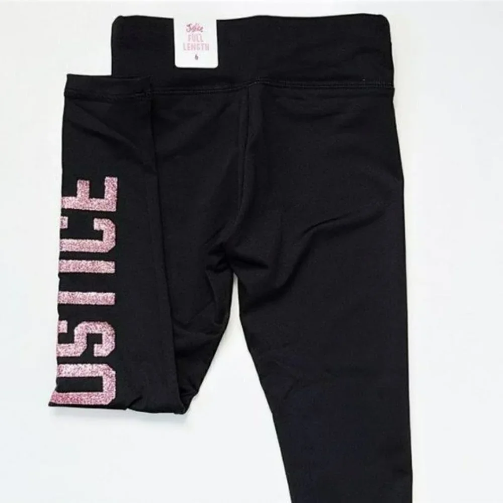 NWT JUSTICE Big Girls Glitter Logo Active Fit Leggings